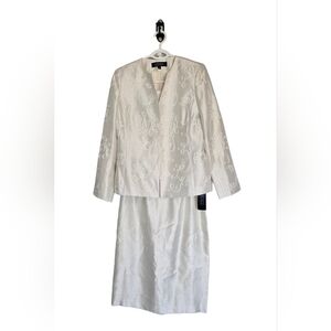 NWT Kasper White Embroidered 3 Piece Suit Mother Of The Bride Wedding Size 8